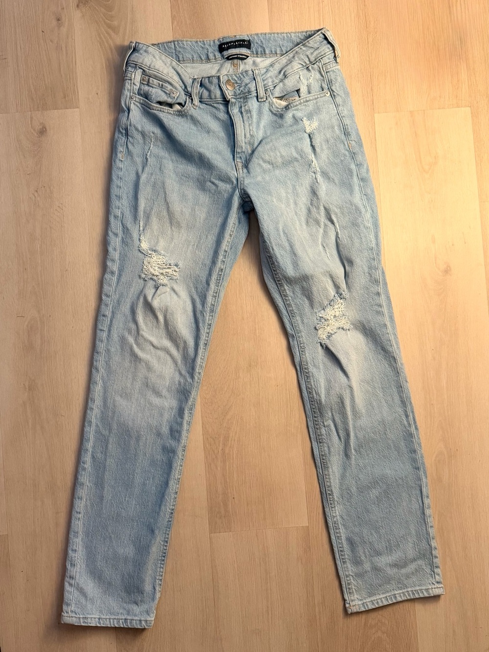 Aeropostale Light Blue Skinny Jeans with Distressed Knees
